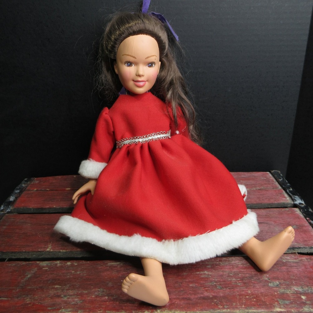 Scholastic Inc. 1993 Christmas Holiday Doll Brown Hair Blue Eyes Red Dress 18"